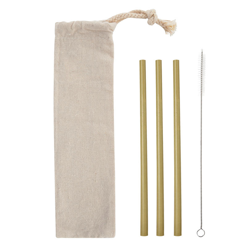 3-Pack Bamboo Straw Kit In Cotton Pouch