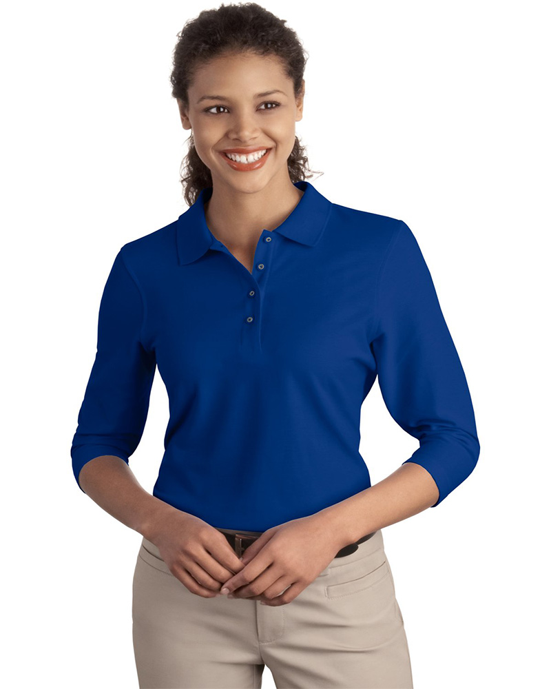 Port Authority Embroidered Women's Silk Touch 3/4 Sleeve Pique Polo Image - Port Authority Ladies Silk Touch 3/4 Sleeve Polo, embroidered 3/4 Sleeve Polo, 3/4 sleeve polo, 3/4 sleeve, port authority polo, port authority, poly-cotton blend, blended polo, poly cotton blend, women's polo, woman's polo, womens polo, polo