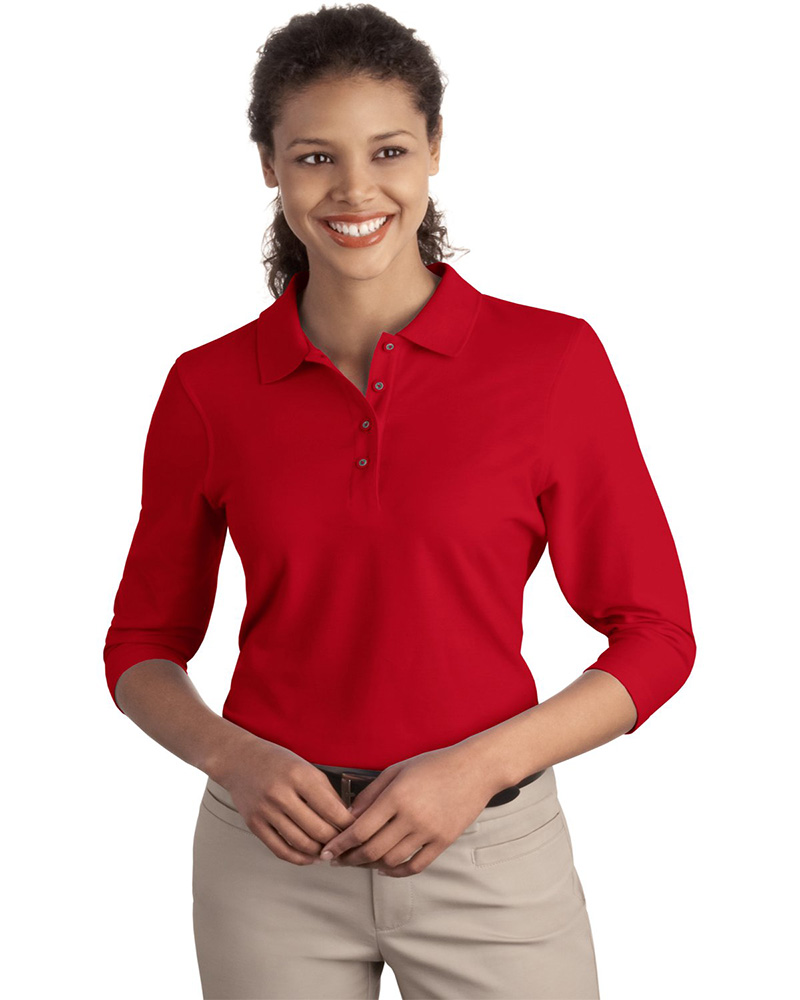 Product Image - Port Authority Ladies Silk Touch 3/4 Sleeve Polo, embroidered 3/4 Sleeve Polo, 3/4 sleeve polo, 3/4 sleeve, port authority polo, port authority, poly-cotton blend, blended polo, poly cotton blend, women's polo, woman's polo, womens polo, polo