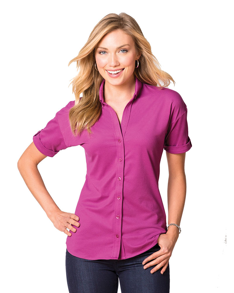 Port Authority Embroidered Women's Stretch Pique Button-Front Shirt