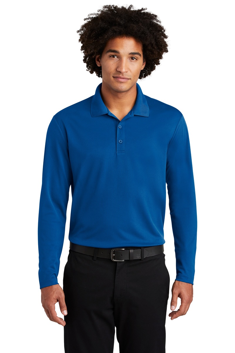 Product Image - Sport-Tek Embroidered Men's 100% Performance RacerMesh Long Sleeve Polo; long sleeve polo; embroidered polo; ST640LS