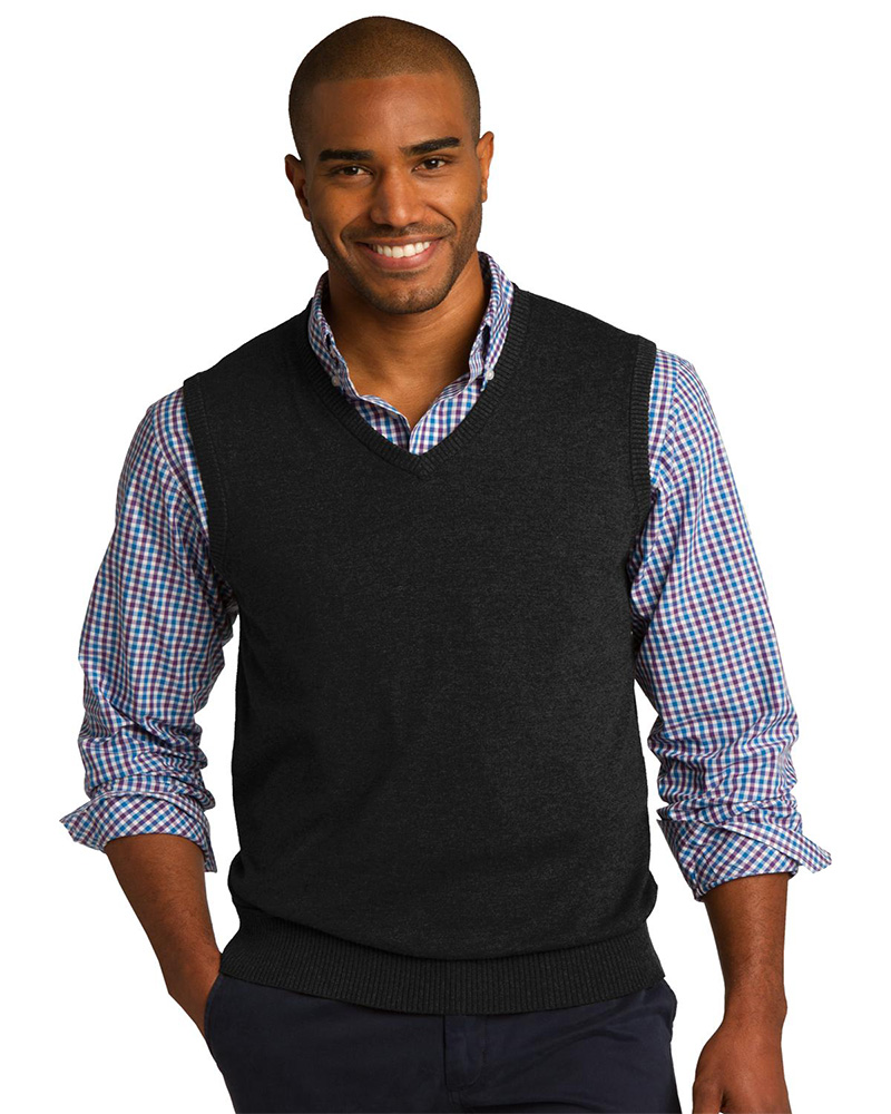Product Image - Port Authority Sweater Vest,sweater,vest,mens sweater vest,v-neck sweater vest,mens v-neck,port authority,port authority sweatervest,custom knit sweater,embroidered sweater vest,custom embroidery,burgundy,blue,grey,black,red,navy