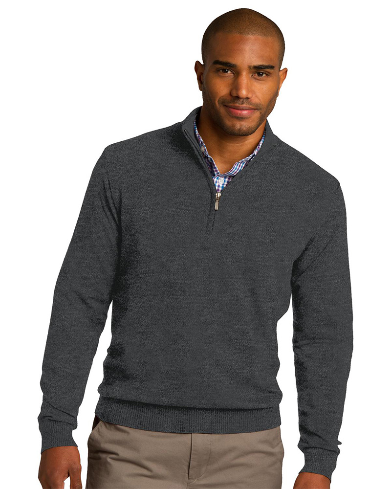 Product Image - Port Authority 1/2 Zip Sweater,Men's zip up,men's sweater,sweater,men's sweater,Zip sweater,men's zip sweater,port authority,custom sweater,embroidered sweater,custom embroidery,long-sleeve sweater,burgundy,blue,grey,black,red,navy,1/2 zip sweater,1/4 zip