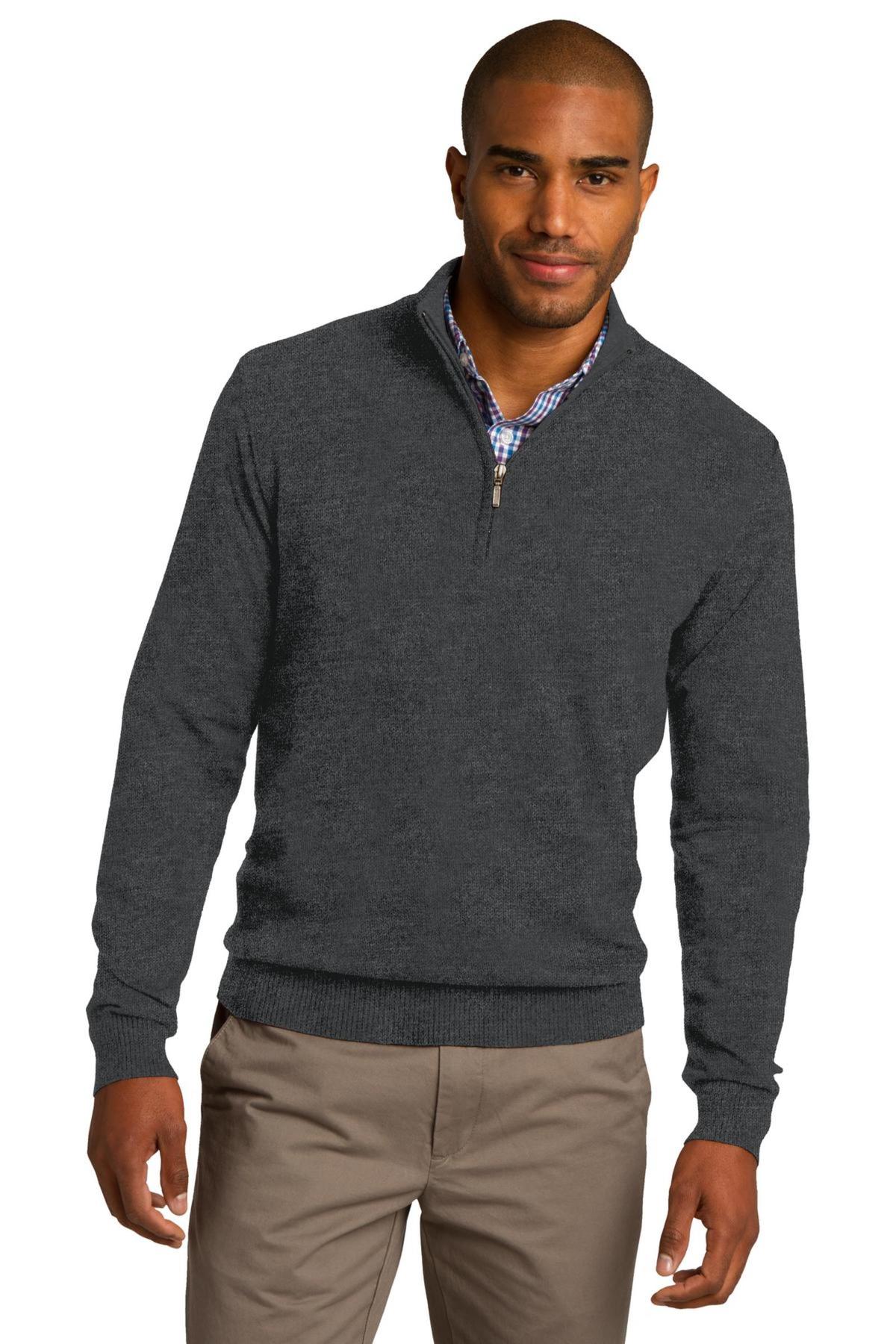 Port Authority Embroidered Men's 1/2 Zip Sweater Image - Port Authority 1/2 Zip Sweater,Men's zip up,men's sweater,sweater,men's sweater,Zip sweater,men's zip sweater,port authority,custom sweater,embroidered sweater,custom embroidery,long-sleeve sweater,burgundy,blue,grey,black,red,navy,1/2 zip sweater,1/4 zip
