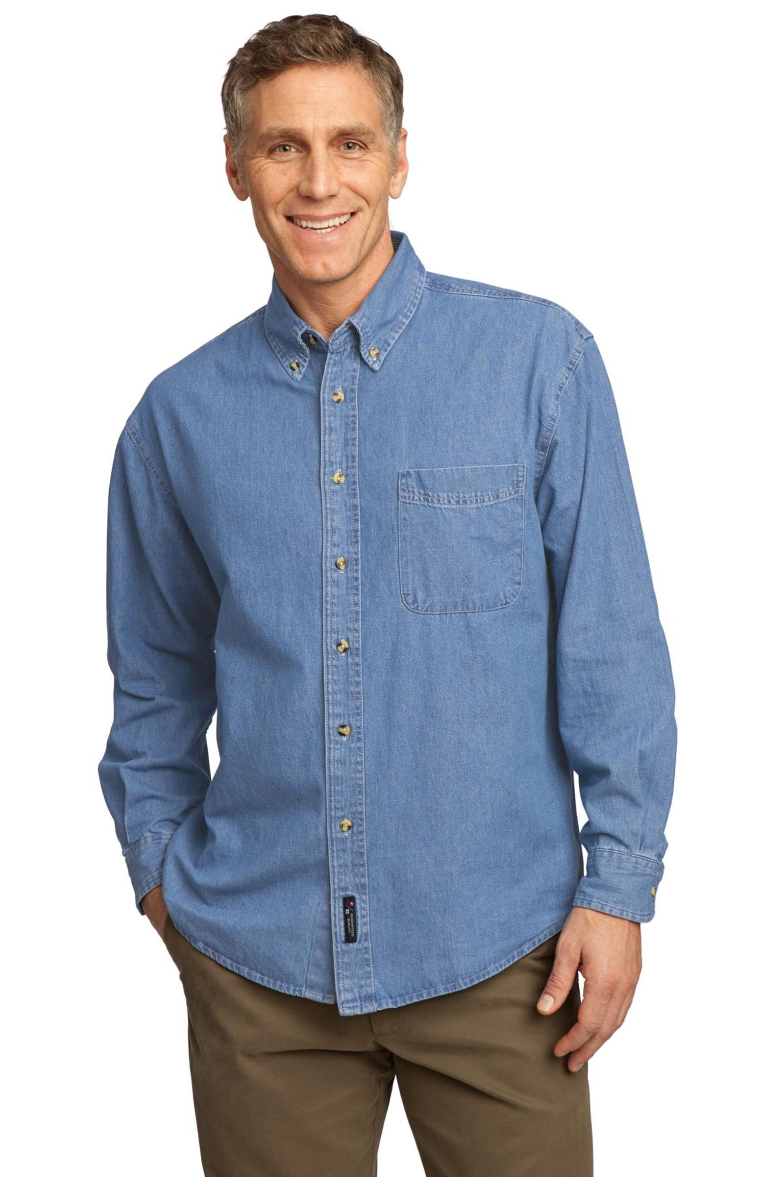Port & Company Embroidered Men's Long Sleeve Denim Shirt