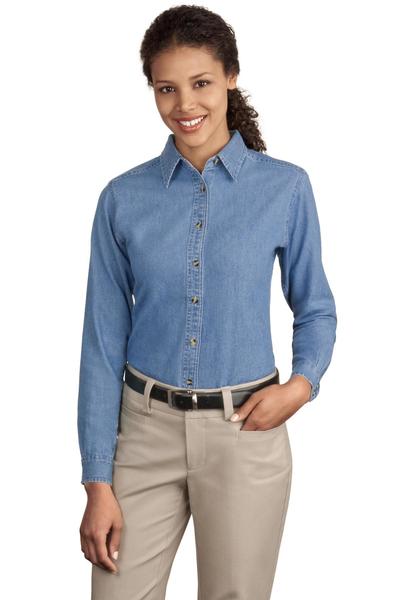 Port & Company Embroidered Women's Long Sleeve Denim Shirt