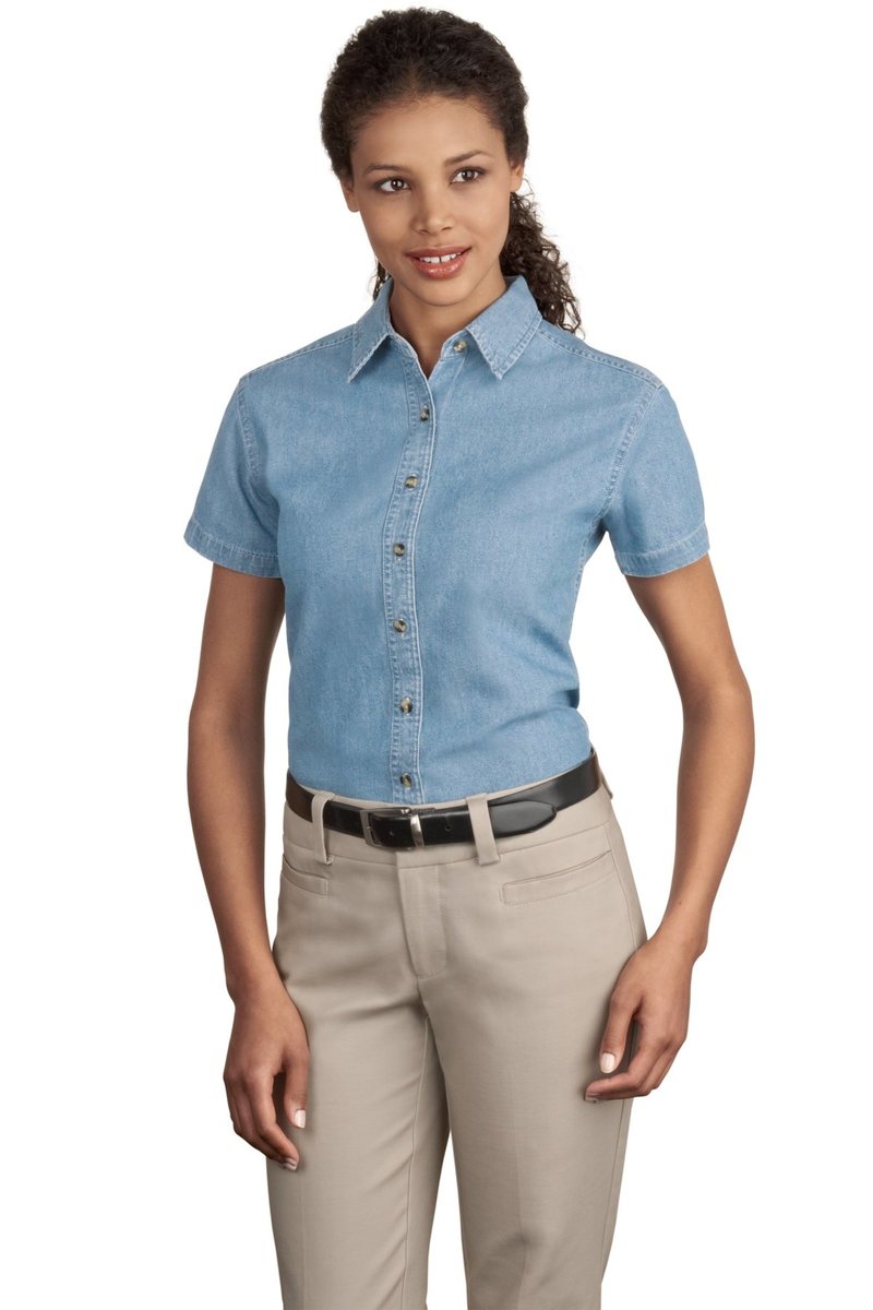 Product Image - Port & Company Ladies Short Sleeve Denim Shirt