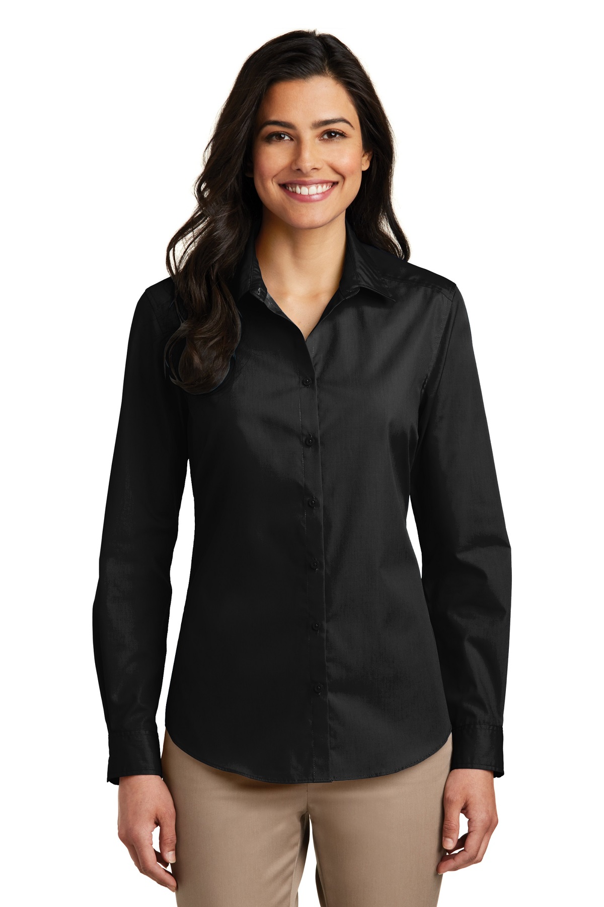 Port Authority Embroidered Women's Long Sleeve Carefree Poplin Shirt ...