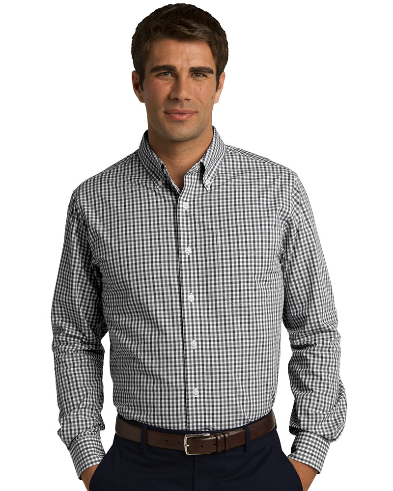 Port Authority Embroidered Men's Long Sleeve Gingham Easy Care Shirt