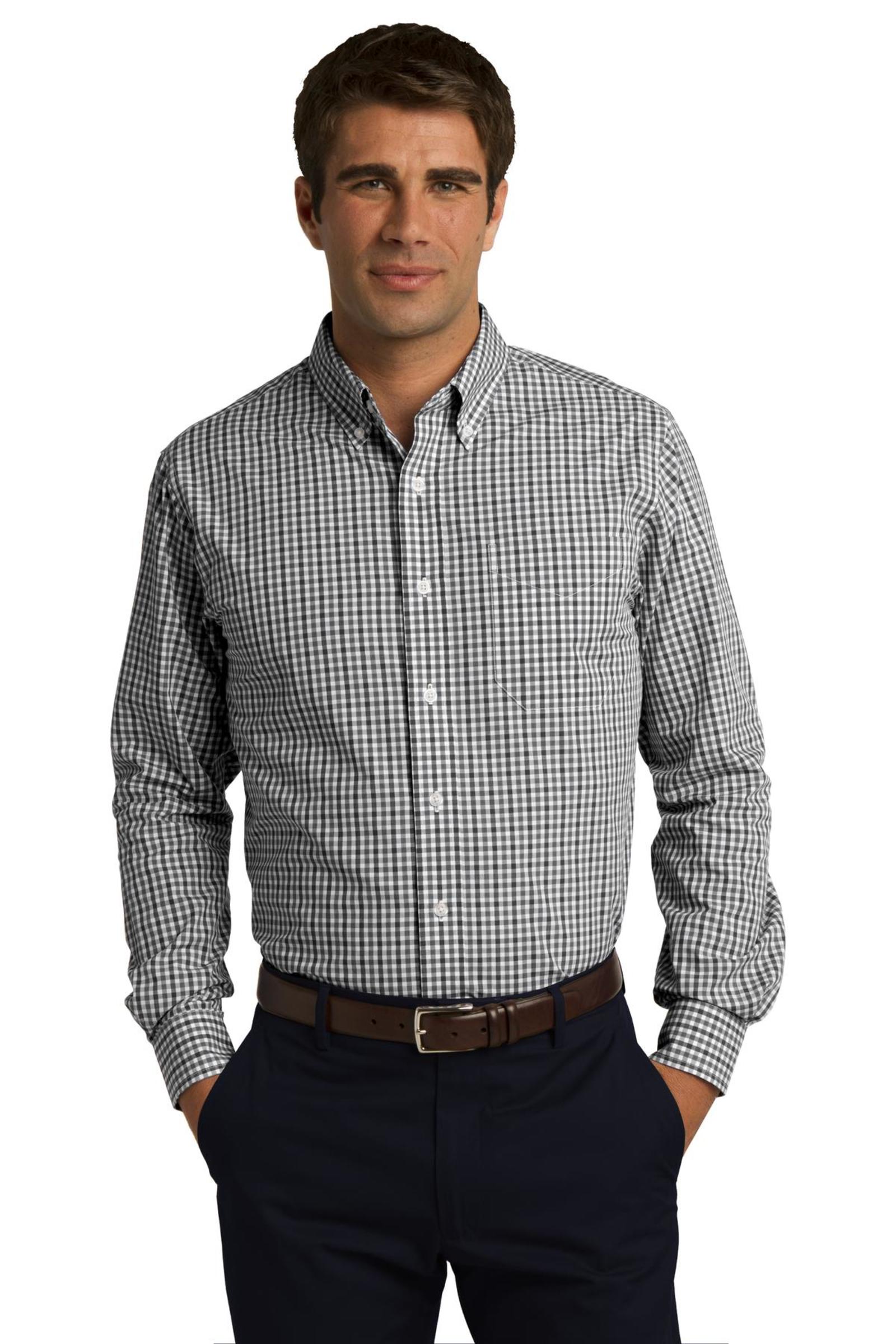 Port Authority Embroidered Men's Long Sleeve Gingham Easy Care Shirt