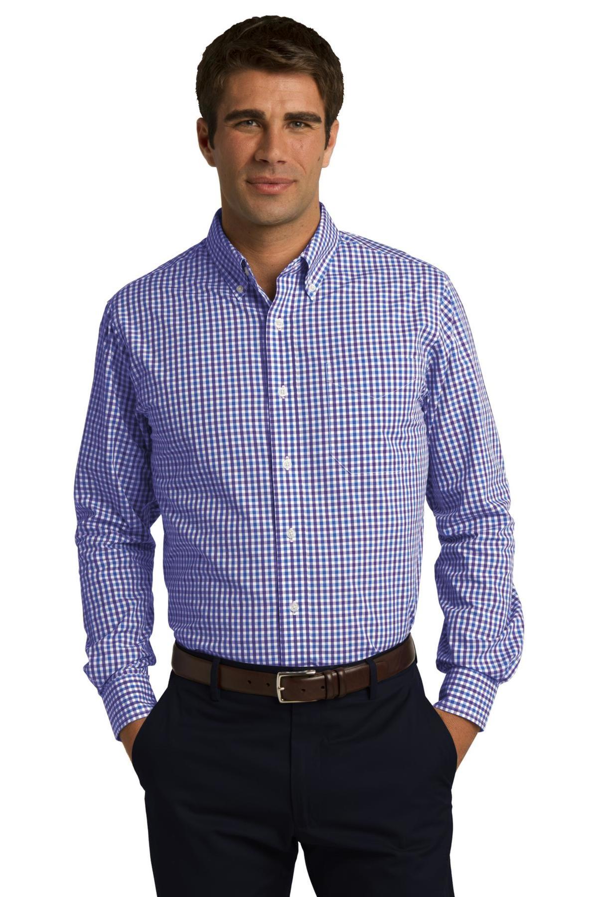Port Authority Embroidered Men's Long Sleeve Gingham Easy Care Shirt ...