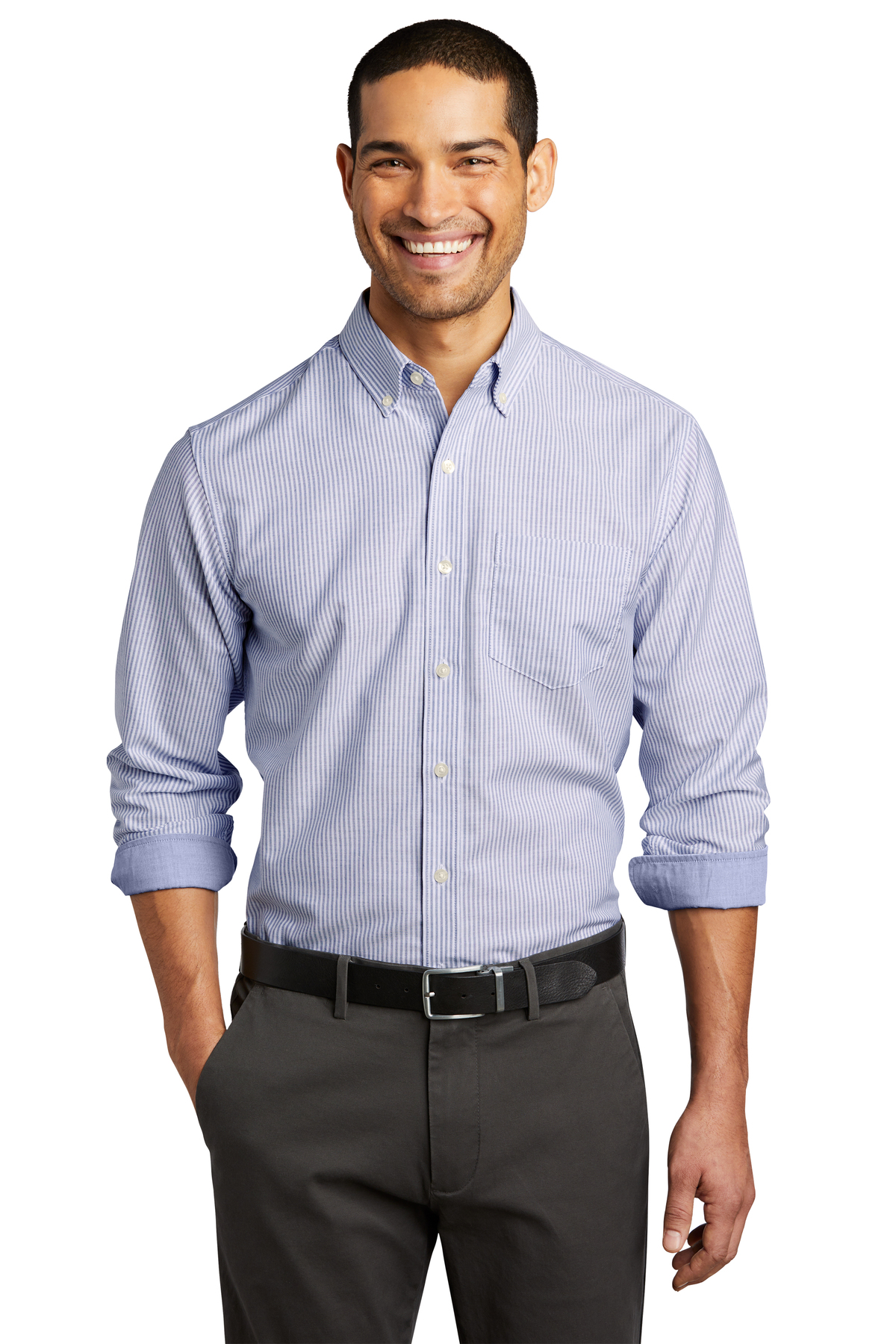 Port Authority Embroidered Men's Oxford SuperPro Stripe Shirt Thumb