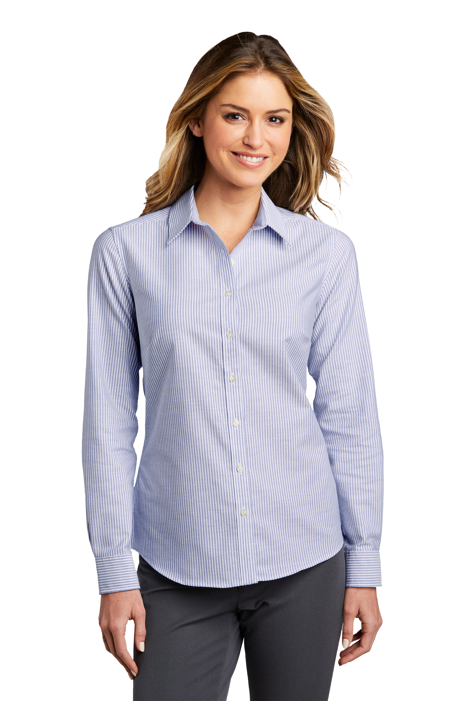 Port Authority Embroidered Women's Oxford SuperPro Stripe Shirt