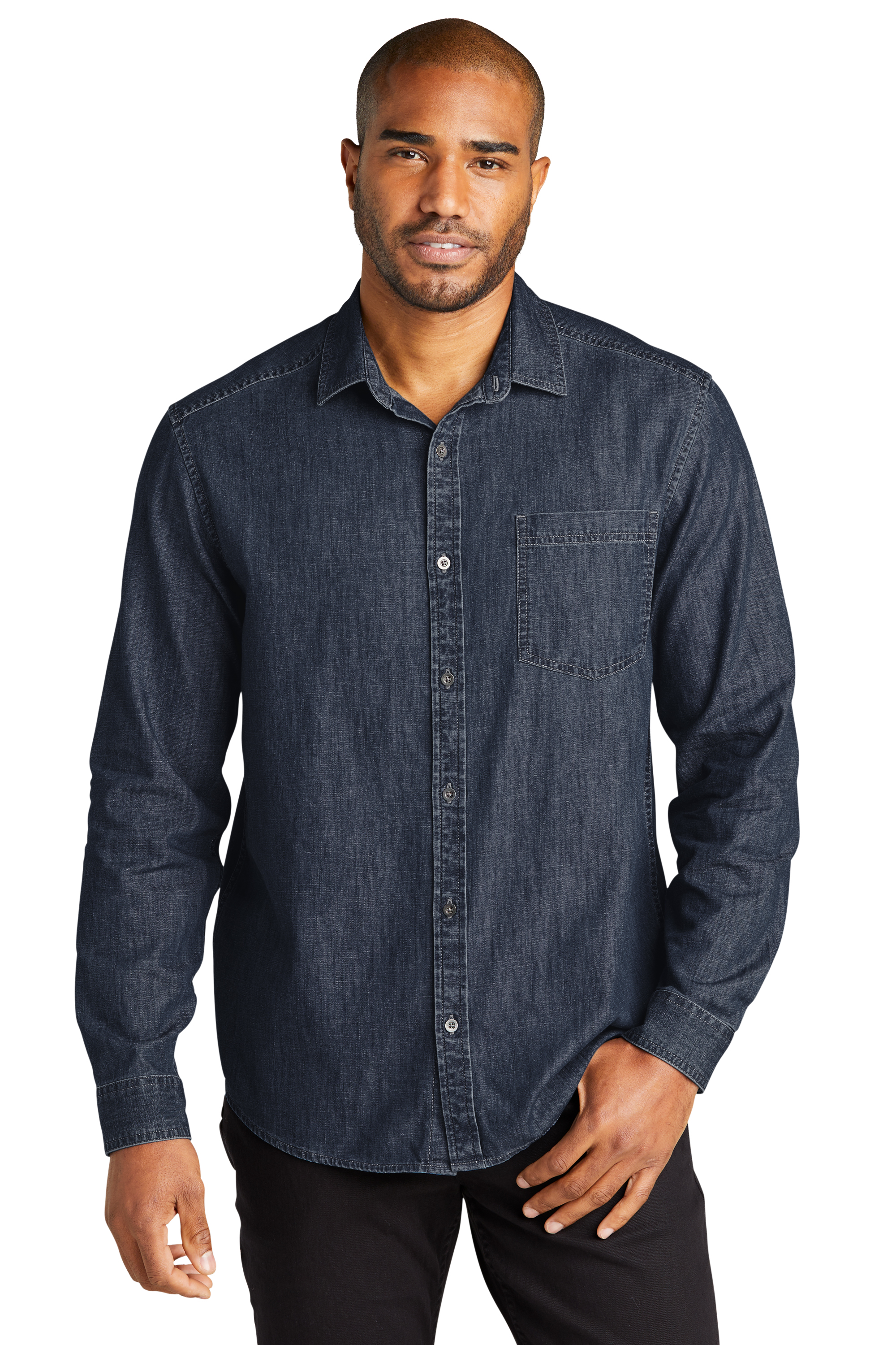 Port Authority Embroidered Men's Long Sleeve Perfect Denim Shirt
