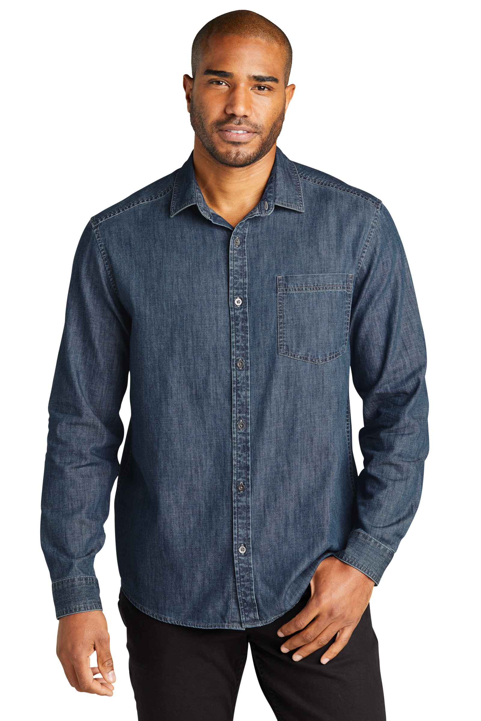Port Authority Embroidered Men's Long Sleeve Perfect Denim Shirt