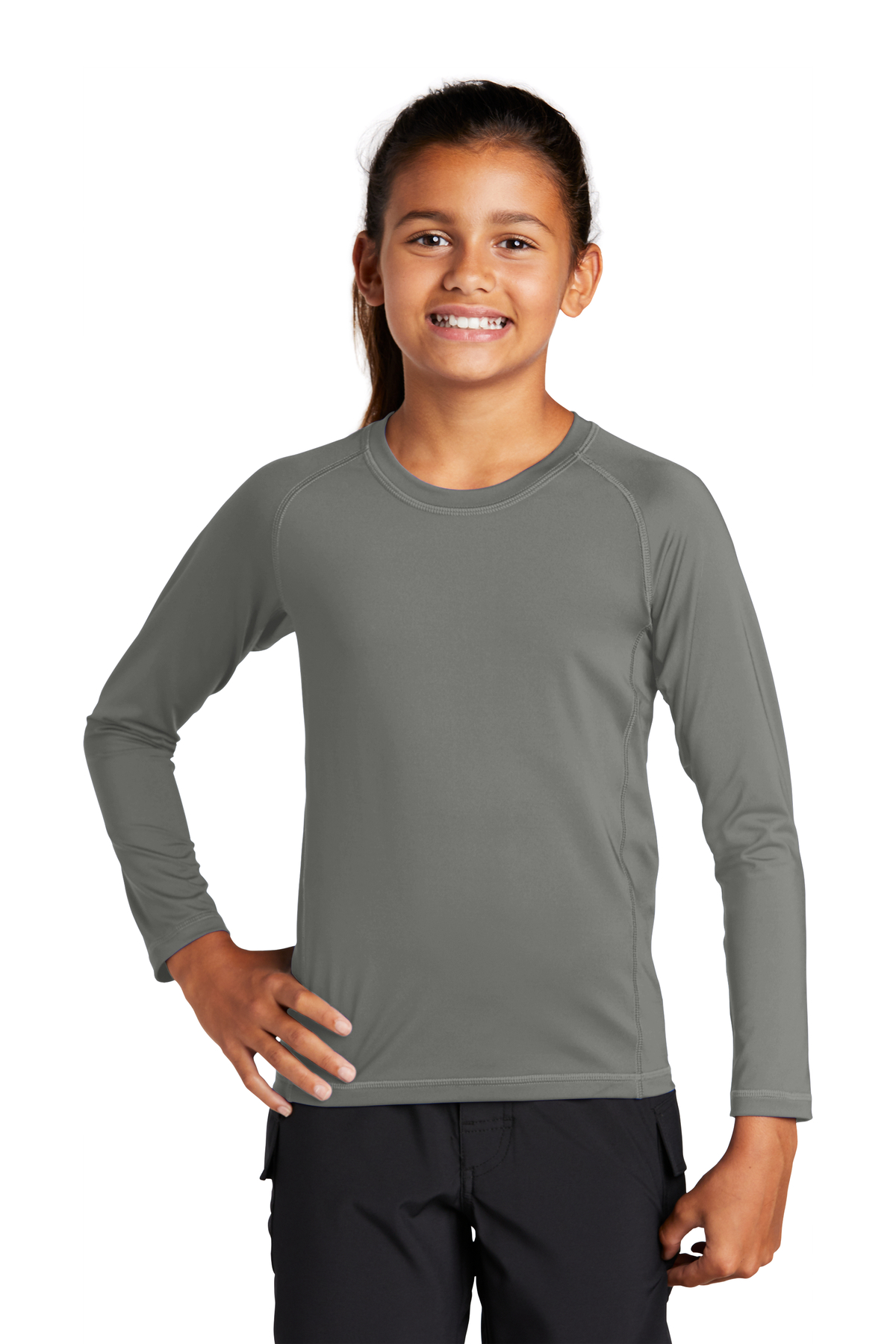 SportTek Embroidered Youth Long Sleeve Rashguard Tee Queensboro