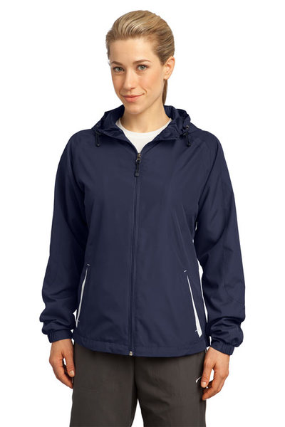Sport-Tek Ladies Hooded Weather Resistant Colorblock Jacket