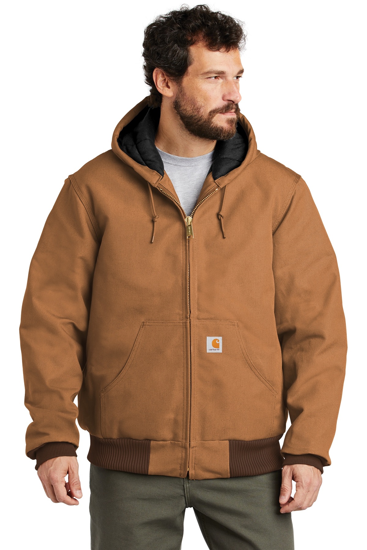 Carhartt Embroidered Men's Quilted-Flannel-Lined Duck Active Jacket ...