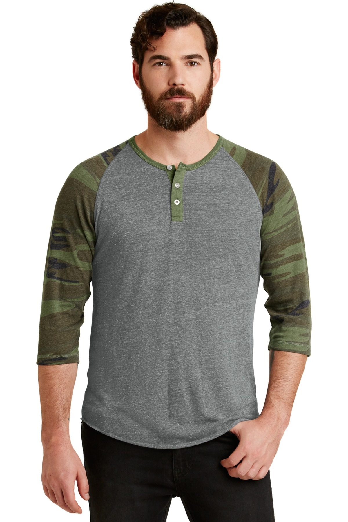 Alternative Embroidered Men's Eco-Jersey 3/4-Sleeve Raglan Henley ...