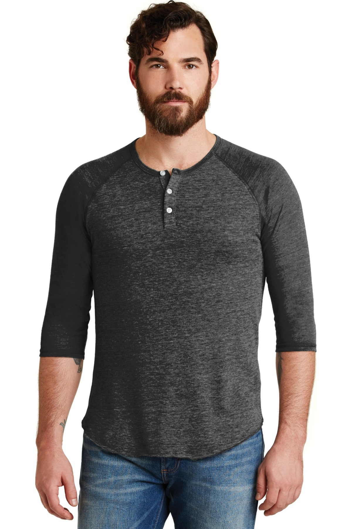 Alternative Embroidered Men's Eco-Jersey 3/4-Sleeve Raglan Henley -  Queensboro