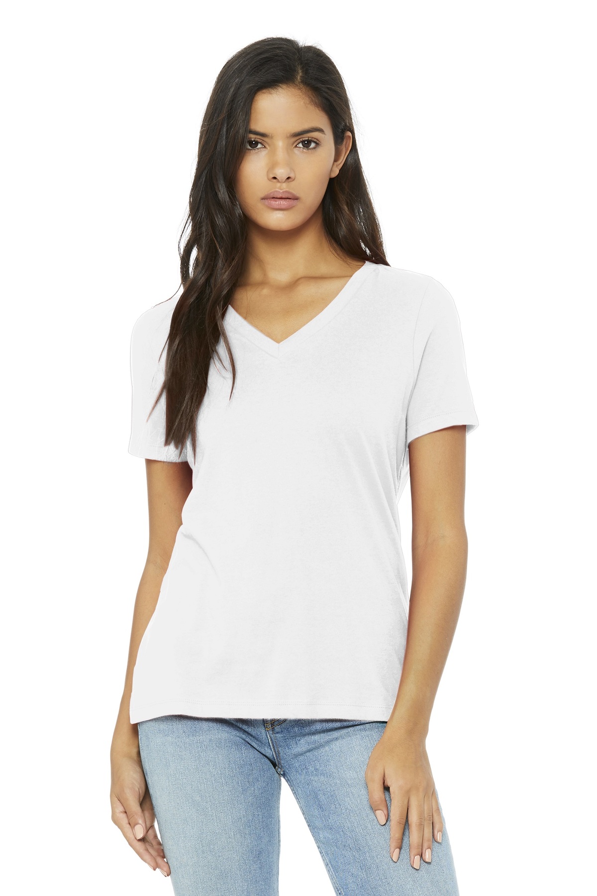 Bella+Canvas Embroidered Women's Relaxed Short Sleeve V-Neck Tee Image - Bella+Canvas Embroidered Women's Relaxed Short Sleeve V-Neck Tee; BC6045