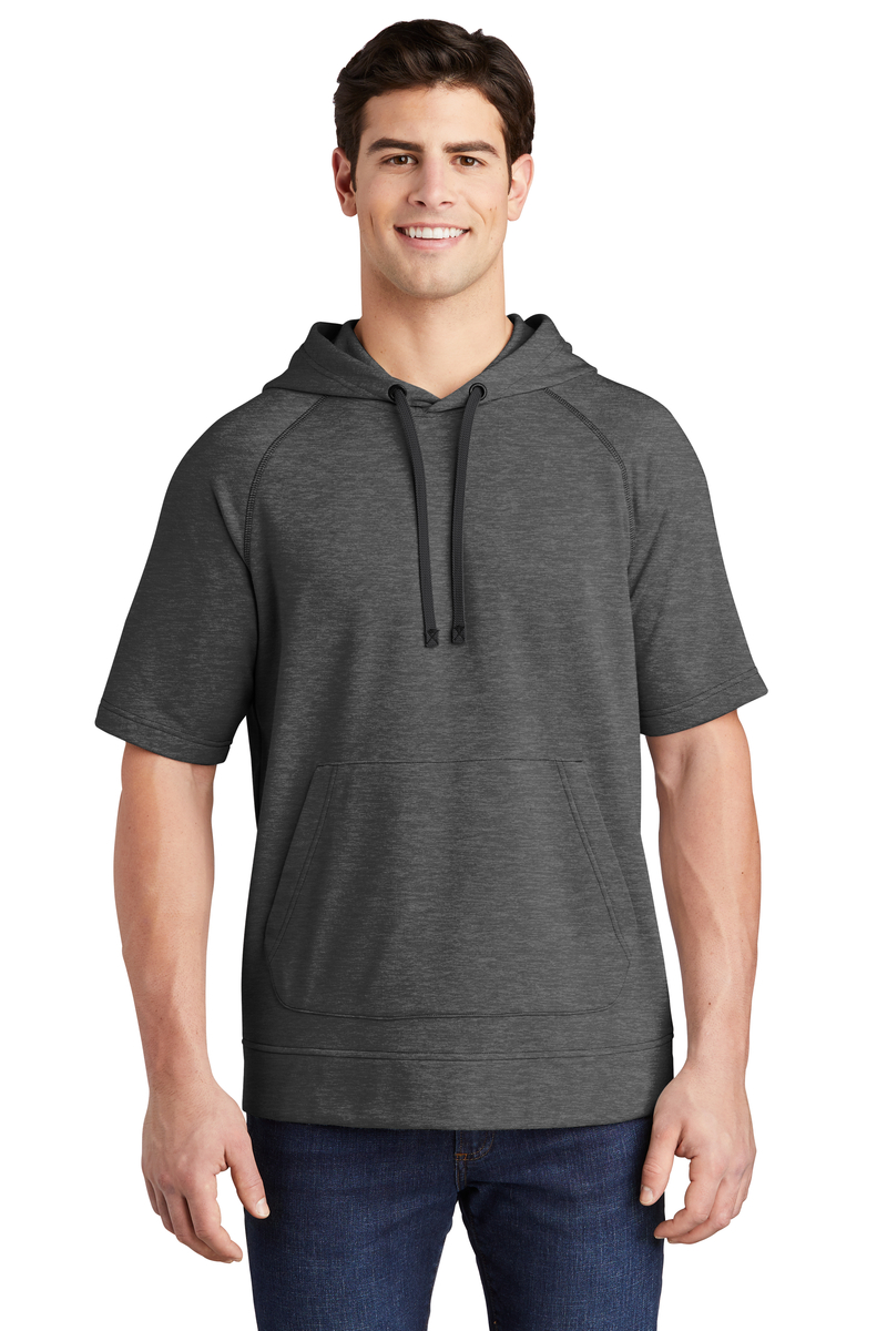 Product Image - Sport-Tek Embroidered Men's Tri-Blend Wicking Fleece Short Sleeve Hooded Pullover
