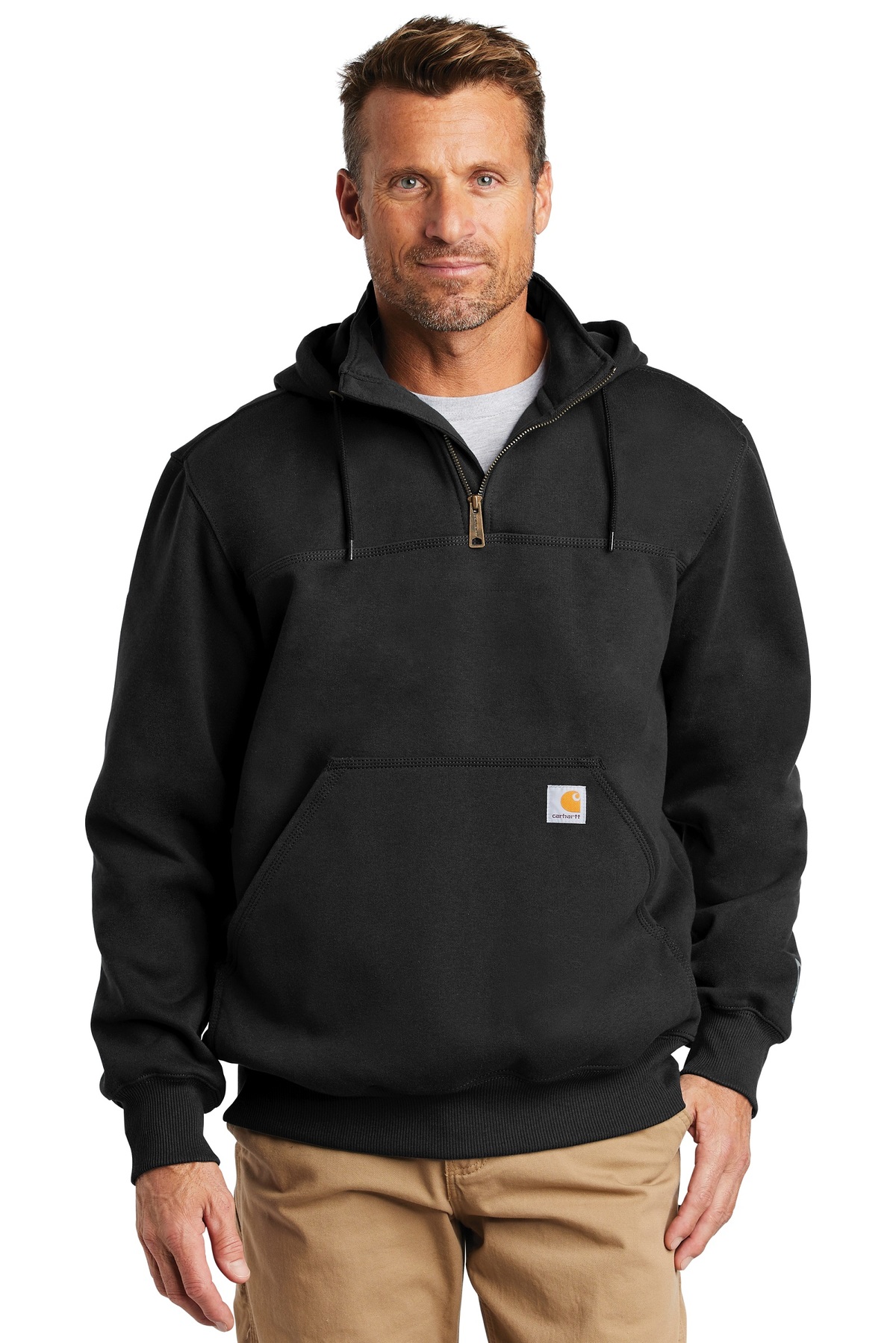 Carhartt Embroidered Rain Defender Paxton Heavyweight Hooded Zip Mock Sweat Image - Carhartt Embroidered Rain Defender Paxton Heavyweight Hooded Zip Mock Sweatshirt