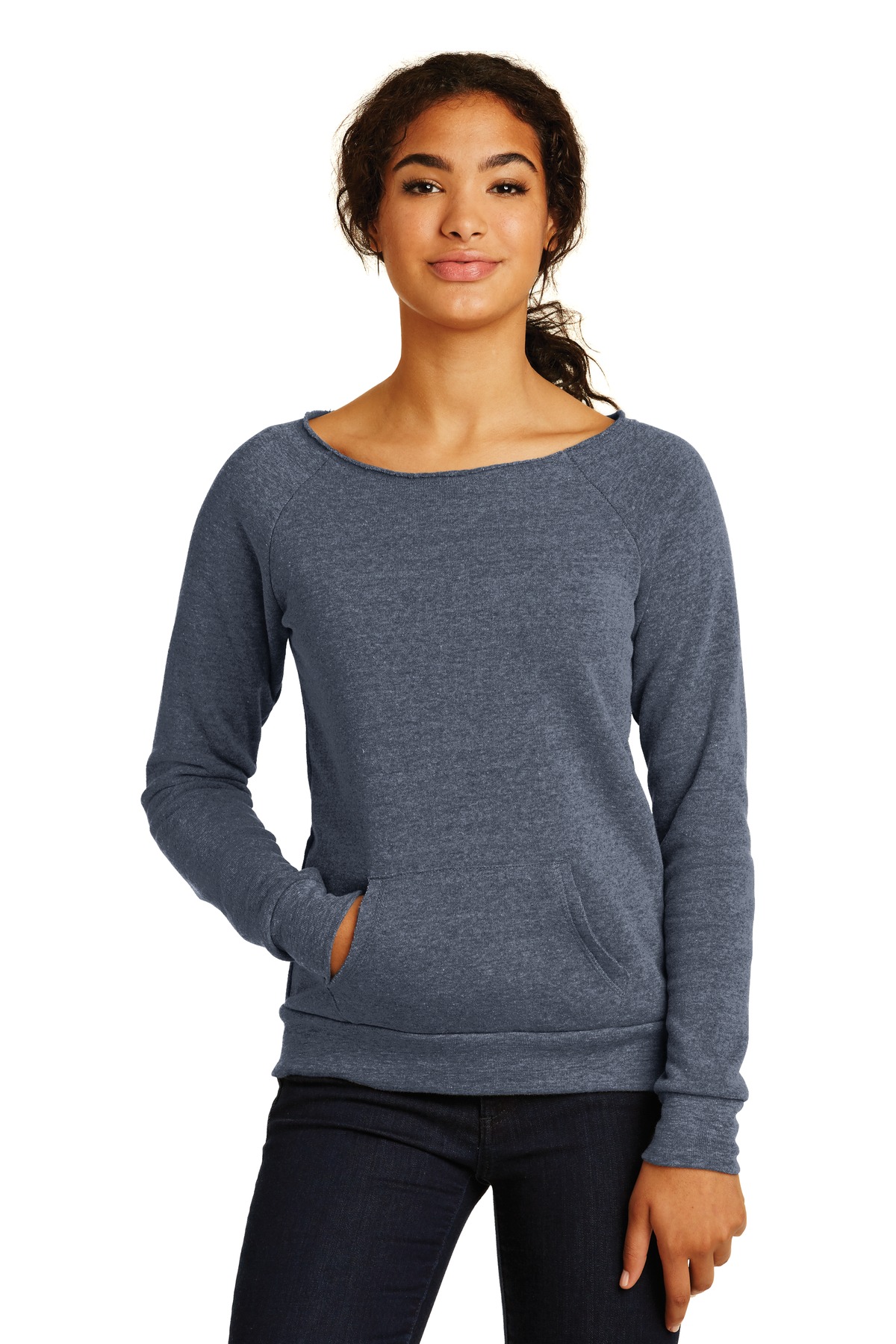 Alternative Embroidered Women's Off the Shoulder Eco-Fleece Sweatshirt 