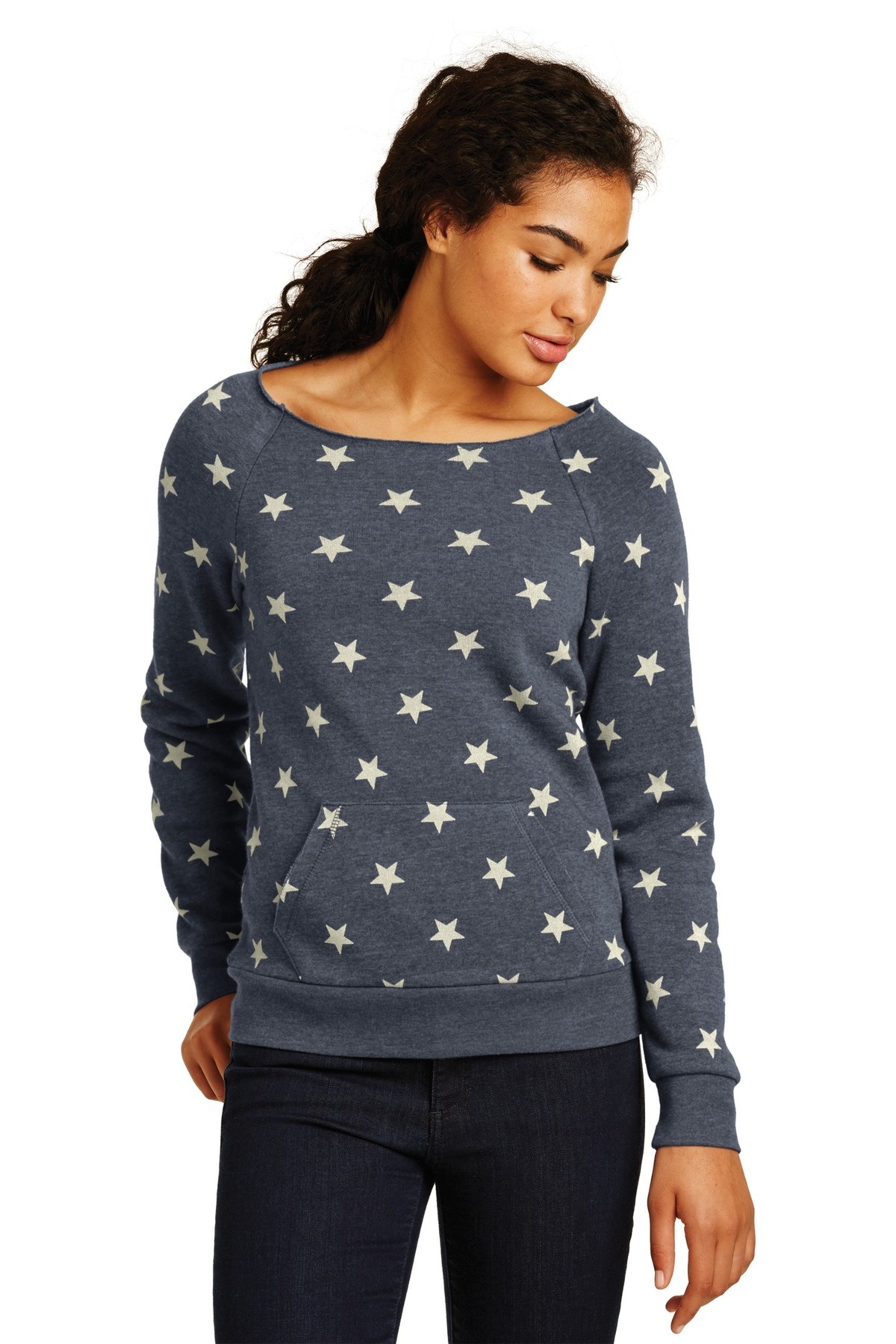 Alternative Embroidered Women's Off the Shoulder Eco-Fleece Sweatshirt ...