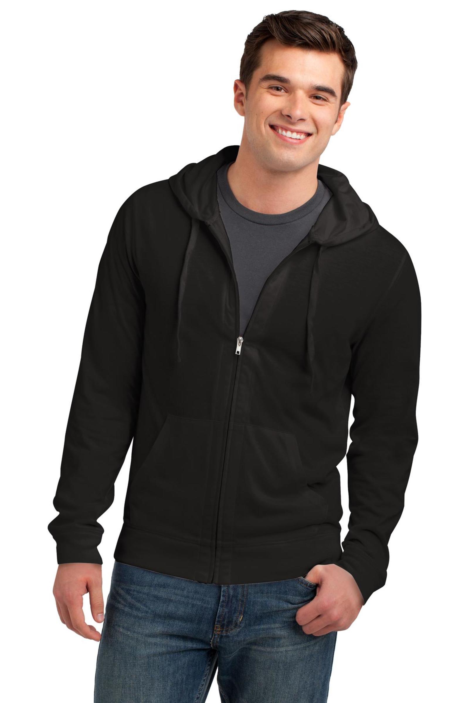 District Embroidered Men's Jersey Full-Zip Hooded Tee