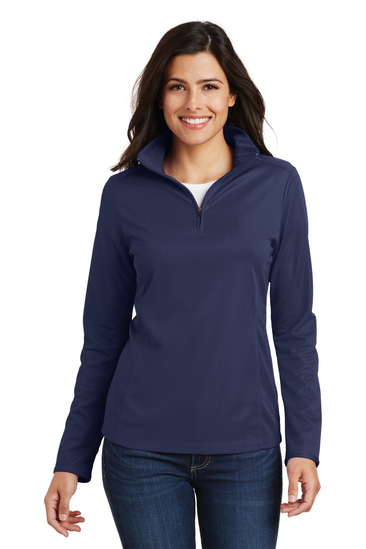 Port Authority Embroidered Women's Pinpoint Mesh 1/2-Zip Image - Port Authority Ladies Pinpoint Mesh 1/2-Zip